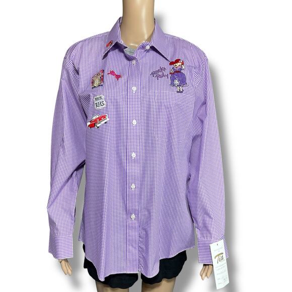 Vintage Ruby Sport Womens Red Hat Society Button Down Shirt Top Purple Red Med - Picture 1 of 15